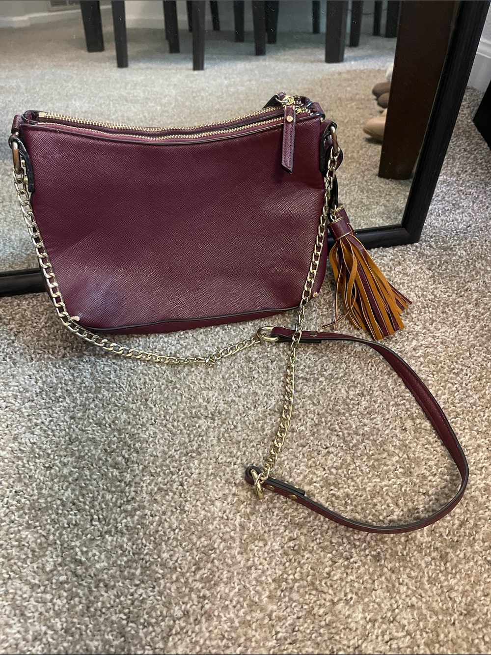 Women's Burgundy Crossbody Bag with Tassel